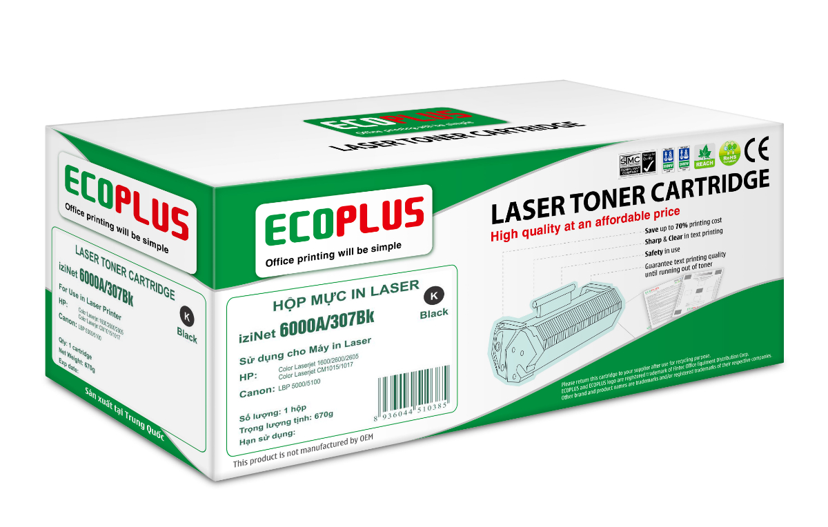 Mực in laser màu đen EcoPlus 6000A/307Bk