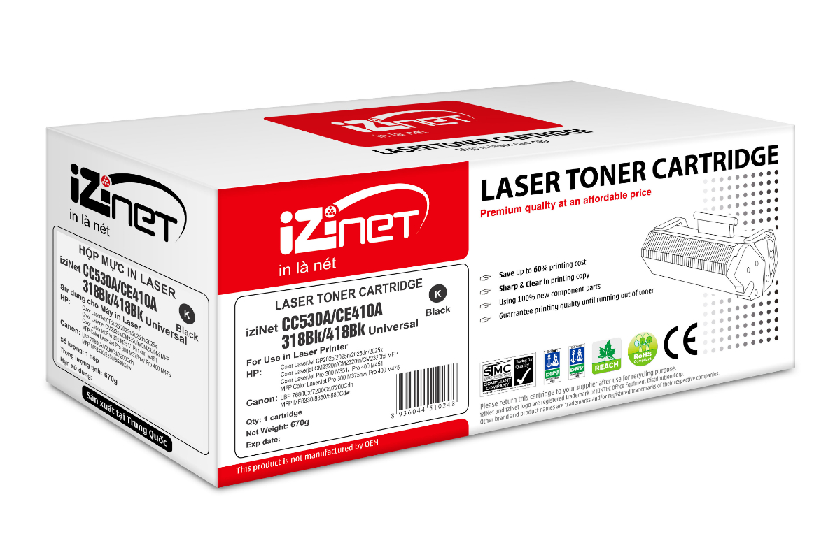 Mực in laser màu đen iziNet CC530A/CE410A/ 318Bk/418Bk Universal